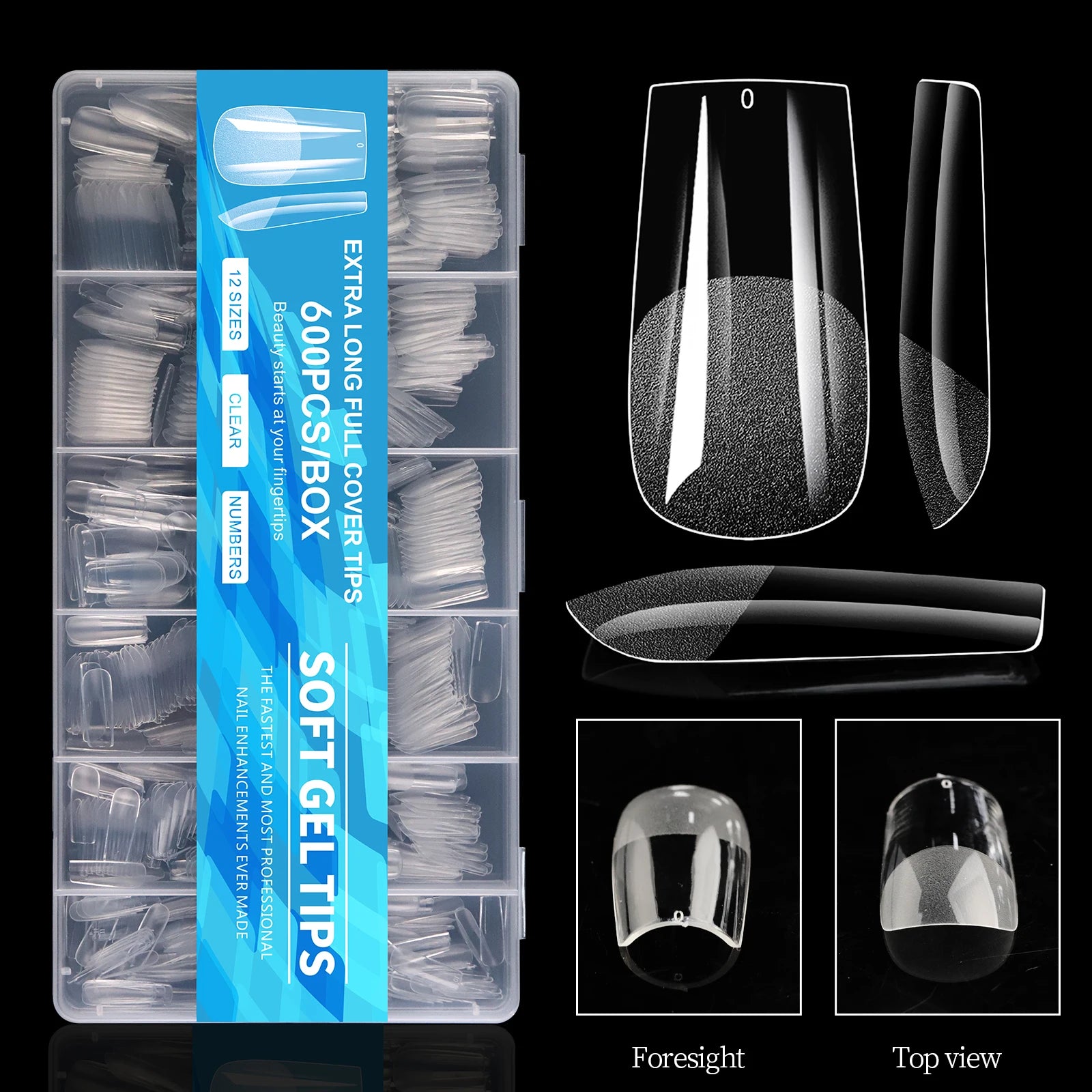 600Pcs Full Cover Press On Nail Tips Stiletto Almond Square Coffin French False Fake Soak Off Gel Nail Extension Tips Capsule