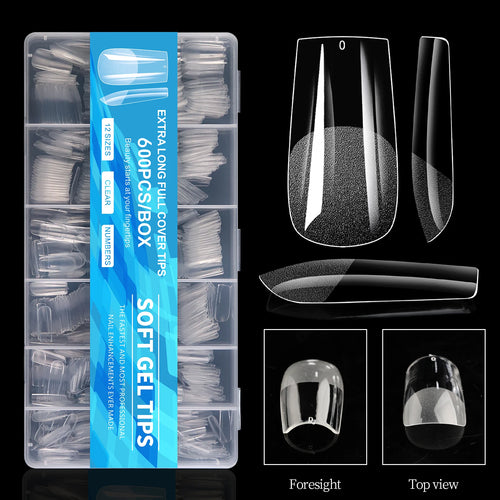 600Pcs Full Cover Press On Nail Tips Stiletto Almond Square Coffin French False Fake Soak Off Gel Nail Extension Tips Capsule