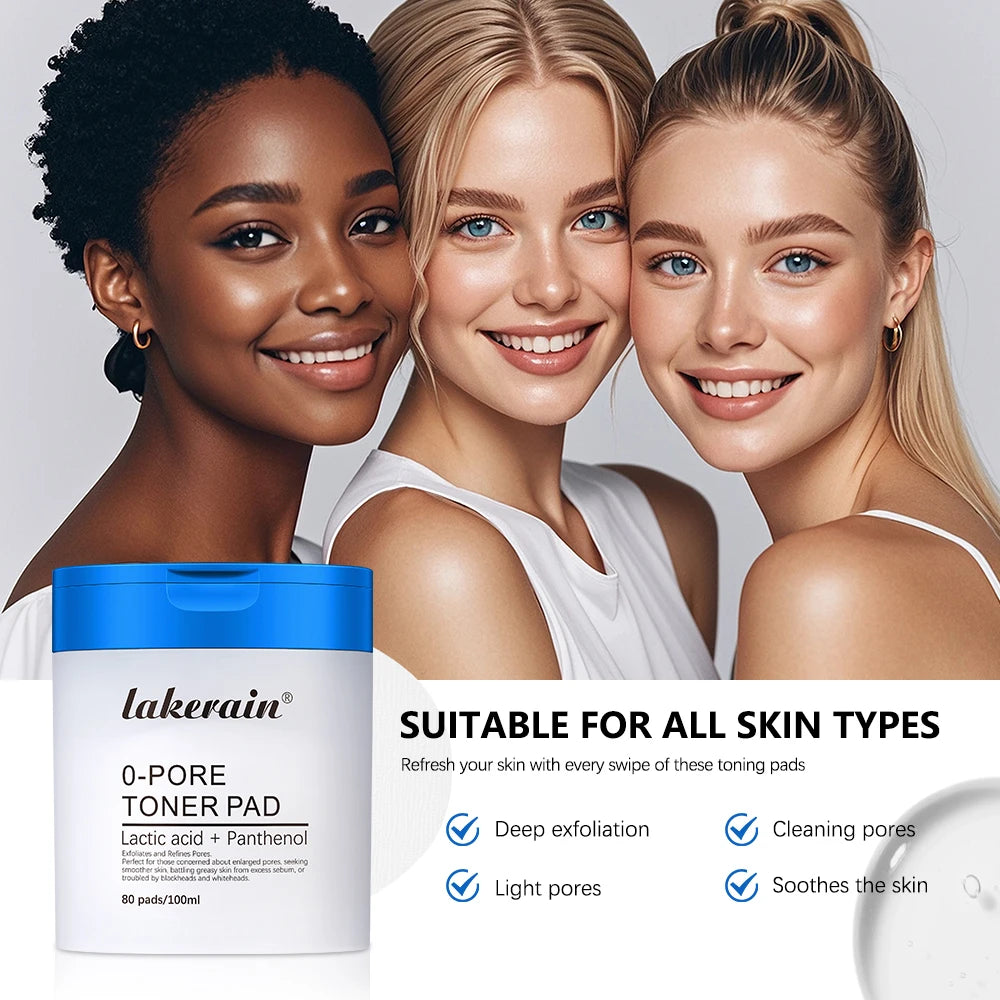 LAKERAIN 80pcs Zero Pore Toner Pad - Double Textured Facial Toner Pad- Exfoliating And Smoothing Pores Korean Skincare